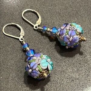 Handmade Glass and Plastic Bead Drop Earrings